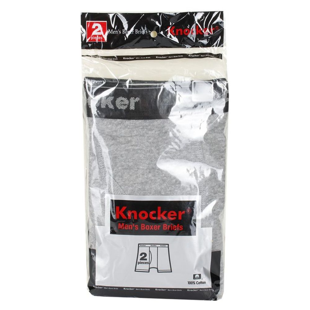 Knockers Men's 2 Pack Cotton Spandex Boxer Briefs Black Grey